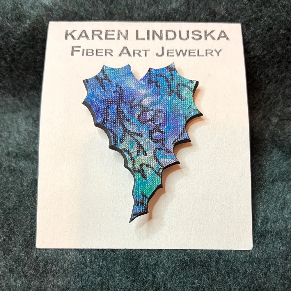 Blue Fiber Art Brooch by Karen Linduska